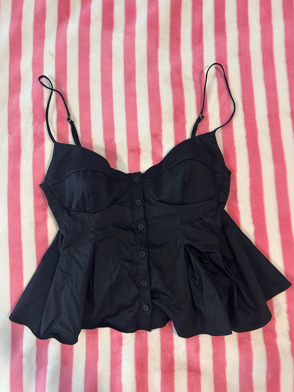 ZARA Black Button-Front Peplum Cami Top